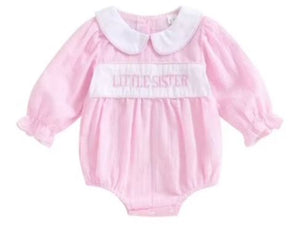 Baby Girl Little Sister Pink Check Sibling Set