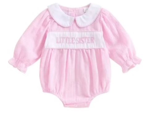 Baby Girl Little Sister Pink Check Sibling Set