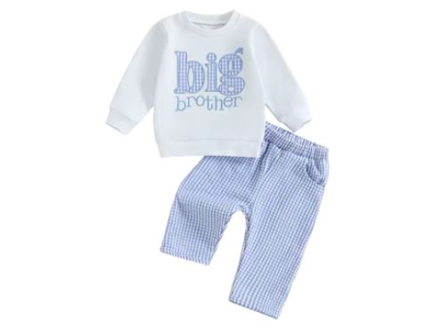 Little Boy Big Brother Blue Check Sibling Set