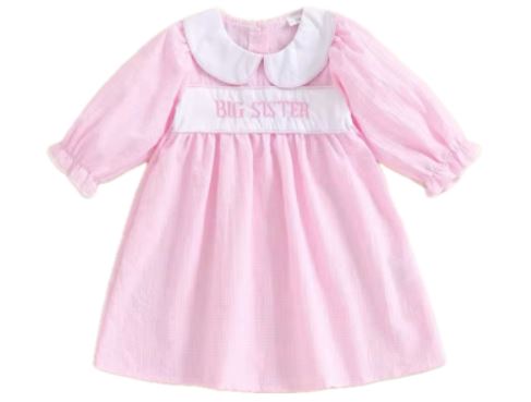 Little Girl Big Sister Pink Check Sibling Set