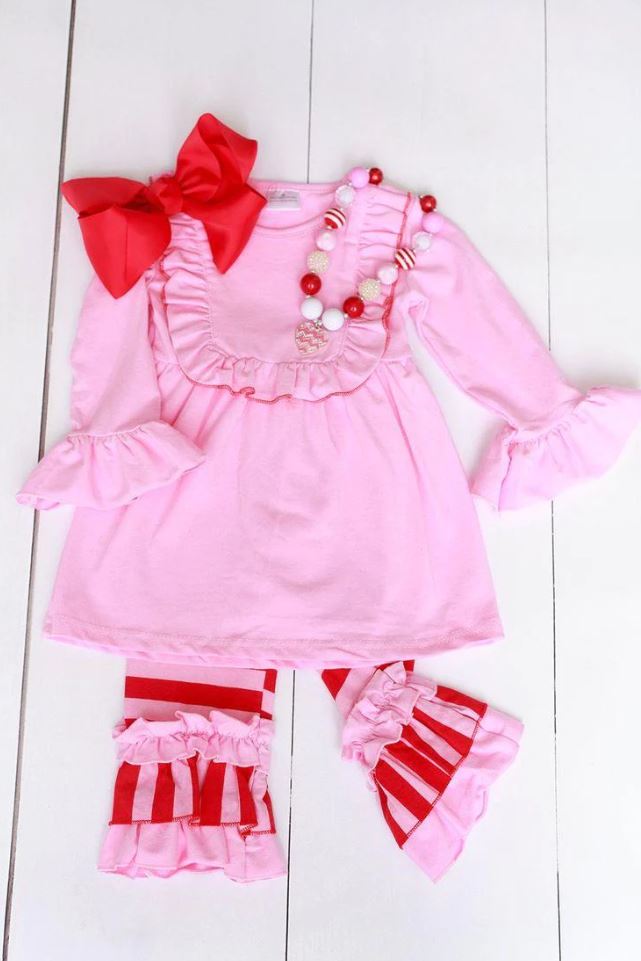 Pink Ruffles And Red Stripes Girls Set